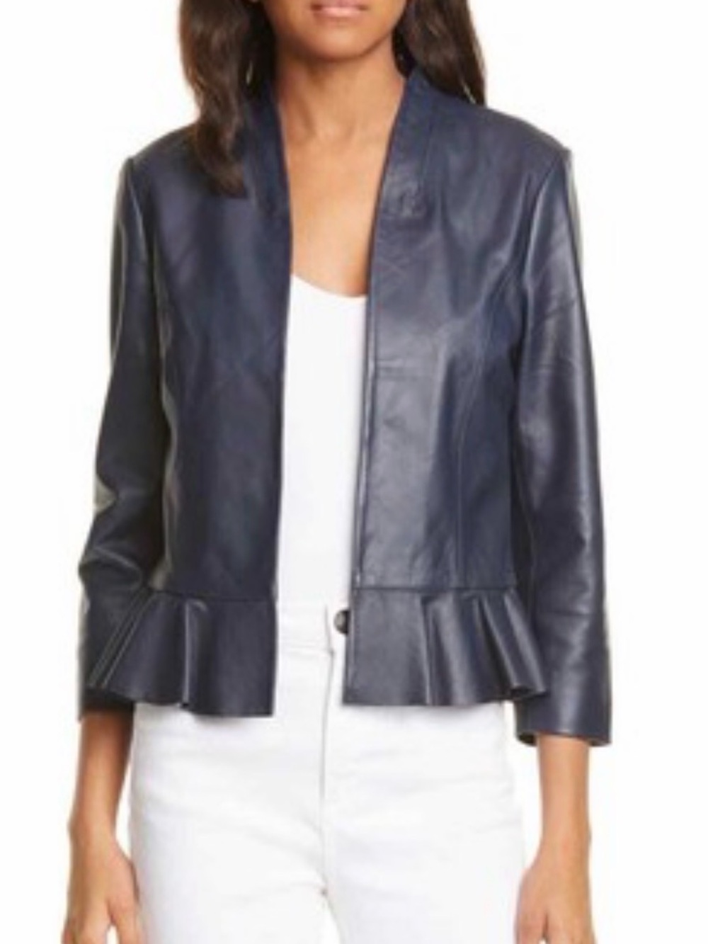 Ted Baker Navy Leather Peplum Jacket